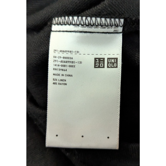 Uniqlo sz L Linen Blend One Piece Jumpsuit cropped wide leg black tank 4067 - Picture 6 of 7